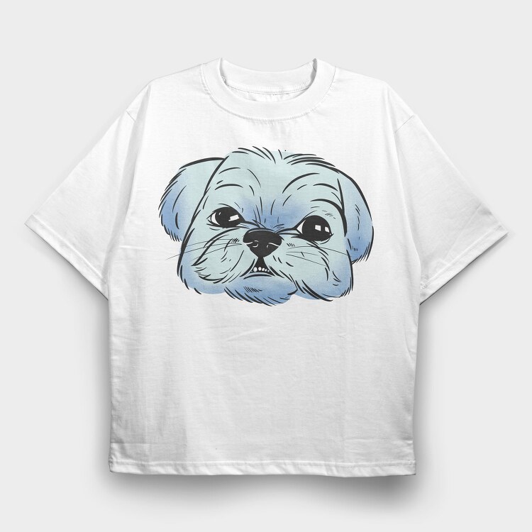 Shih Tzu Dog Portrait, Tricou Oversize Barbati (Unisex)