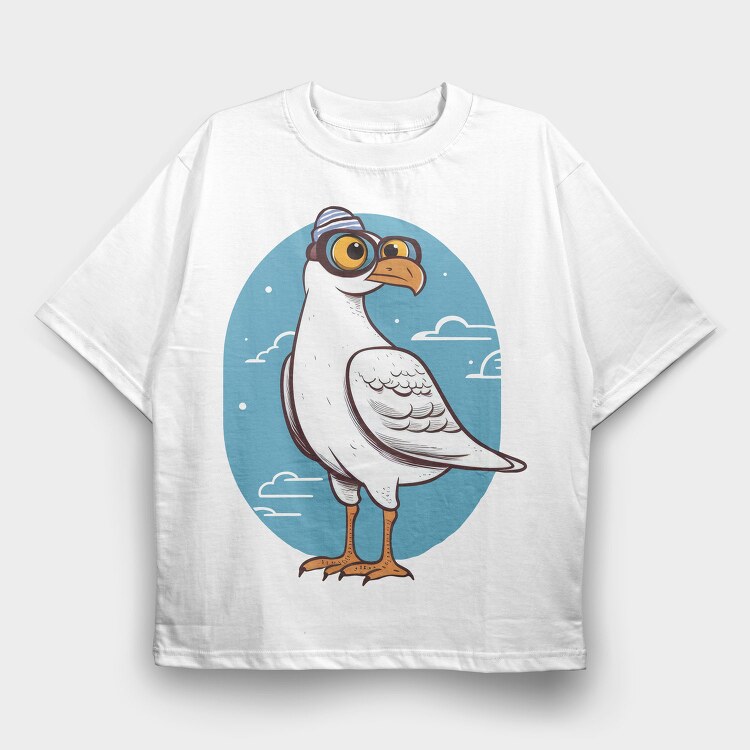 Seagull With Eyeglasses Character, Tricou Oversize Barbati (Unisex)