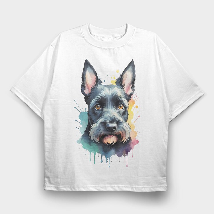 Scottish Terrier Color Splash, Tricou Oversize Barbati (Unisex)