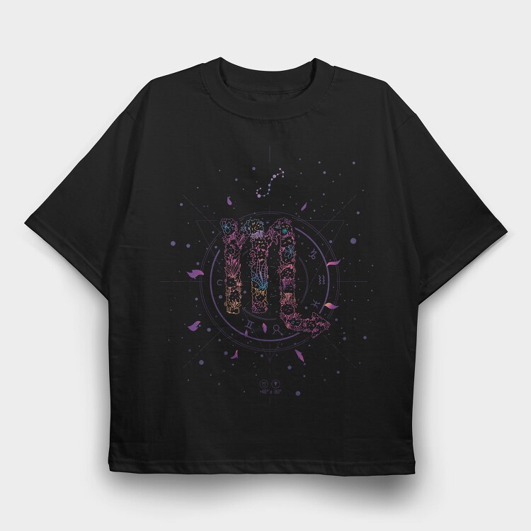 Scorpio Floral Zodiac Sign 08, Tricou Oversize Barbati (Unisex)