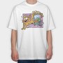Scared Cat Funny Vacuuming, Tricou Oversize Barbati (Unisex)