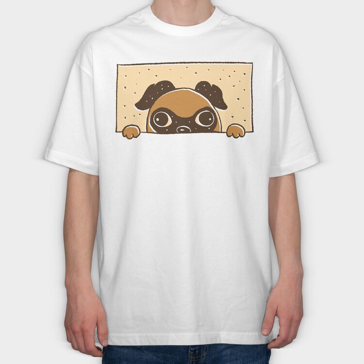 Peeking English Pug, Tricou Oversize Barbati (Unisex)