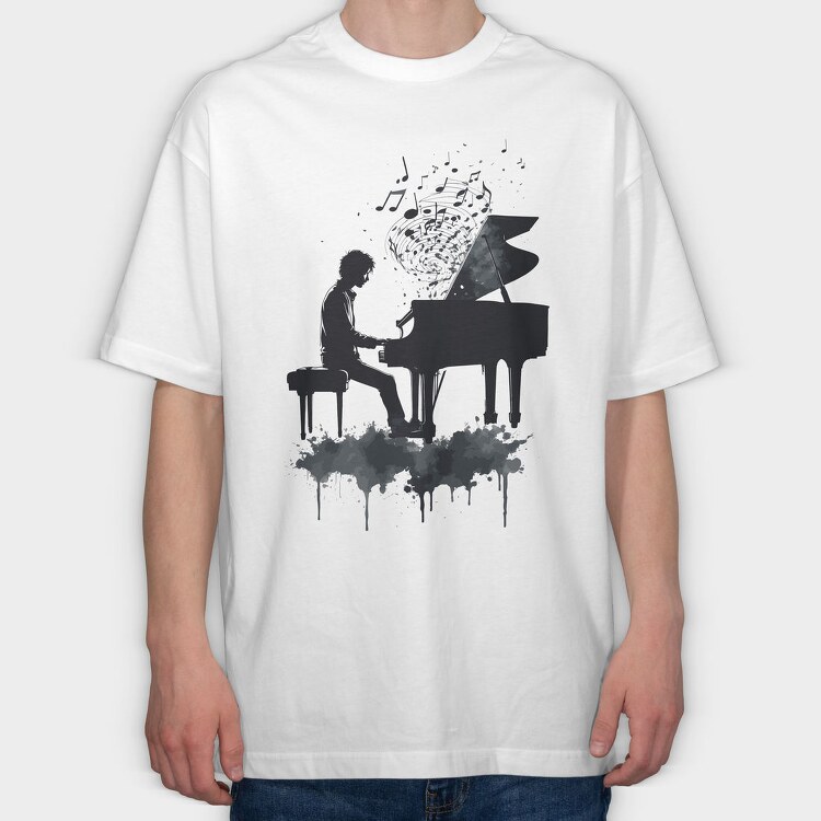 Piano Man Silhouette Grunge, Tricou Oversize Barbati (Unisex)