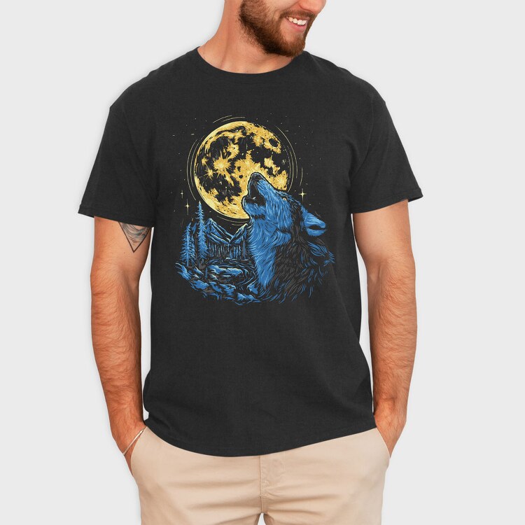 Wolf and Moon, Tricou Barbati (Unisex)