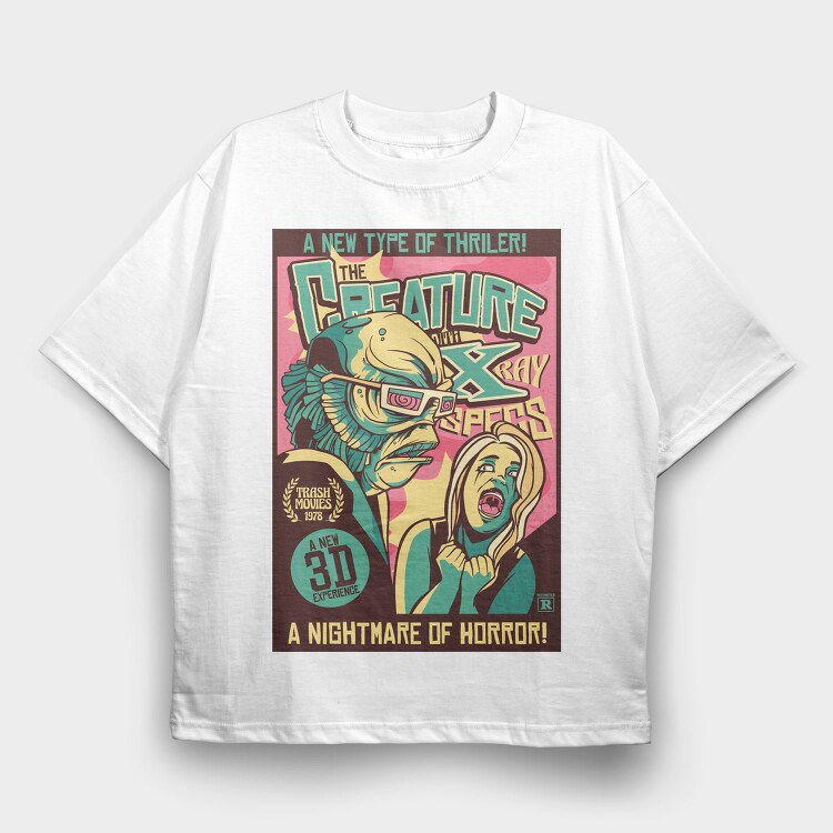Scary Creature Retro Poster X Rays, Tricou Oversize Barbati (Unisex)