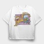 Scared Cat Funny Vacuuming, Tricou Oversize Barbati (Unisex)