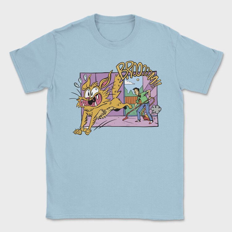 Scared Cat Funny Vacuuming, Tricou Barbati (Unisex)