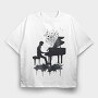 Piano Man Silhouette Grunge, Tricou Oversize Barbati (Unisex)