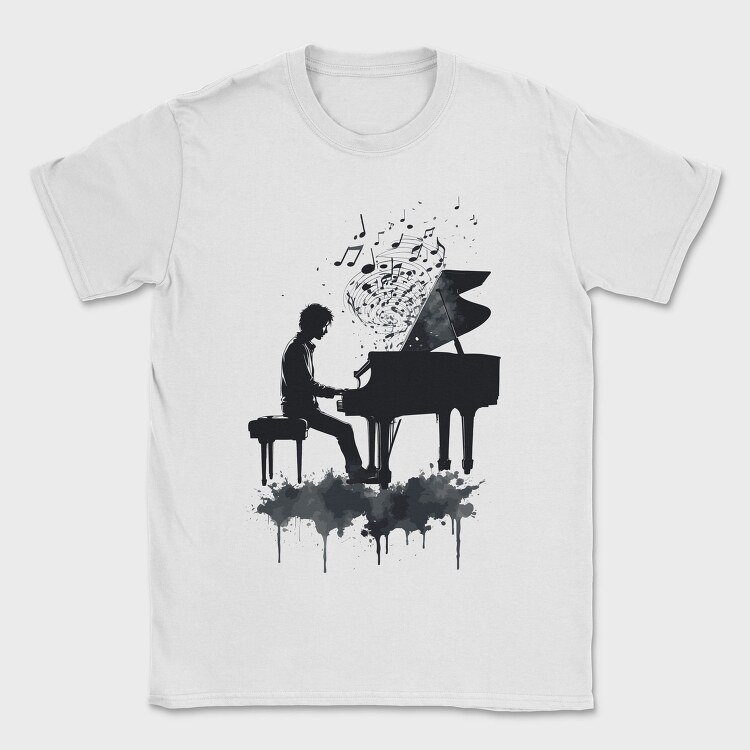 Piano Man Silhouette Grunge, Tricou Barbati (Unisex)