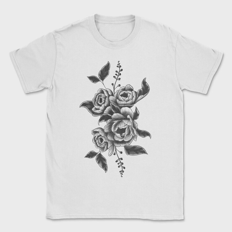 Peony Flower And Leaves Tattoo, Tricou Barbati (Unisex)