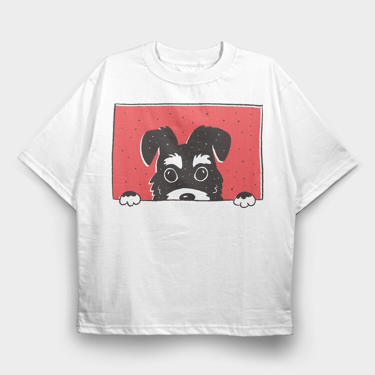 Peeking Schnauzer Dog, Tricou Oversize Barbati (Unisex)