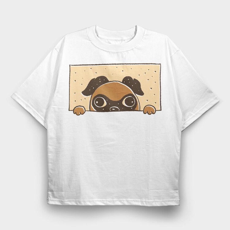 Peeking English Pug, Tricou Oversize Barbati (Unisex)