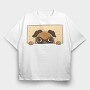 Peeking English Pug, Tricou Oversize Barbati (Unisex)