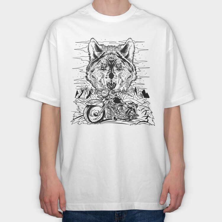 Wolf And Bike, Tricou Oversize Barbati (Unisex)