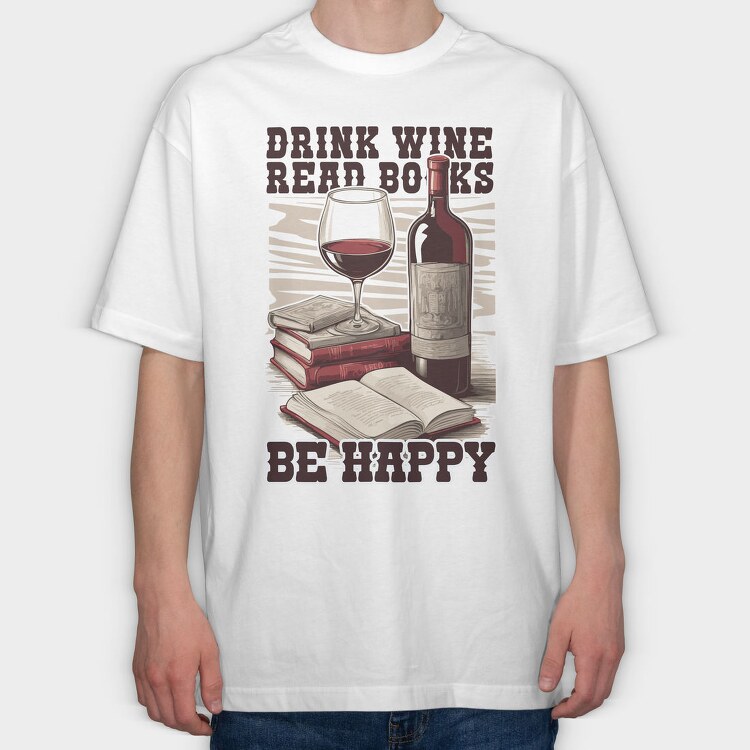 Wine And Books Happy Happiness, Tricou Oversize Barbati (Unisex)