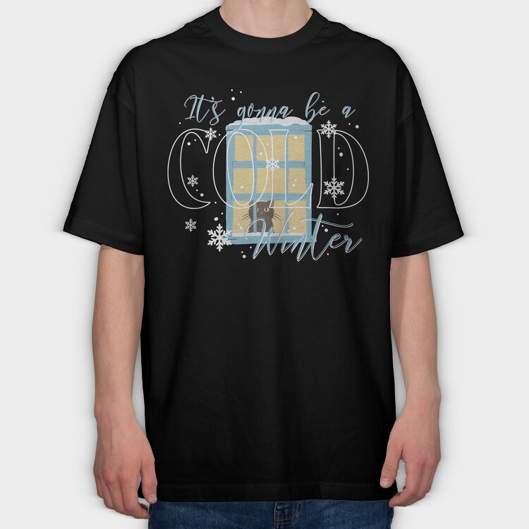 Winter Window Cat, Tricou Oversize Barbati (Unisex)