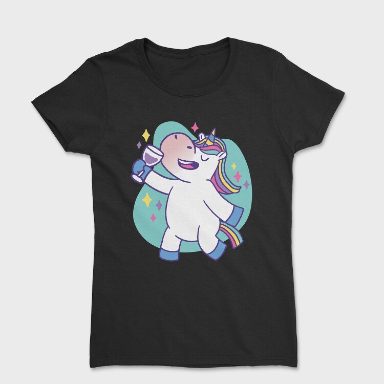 Wine Unicorn Cartoon Drinking, Tricou Femei