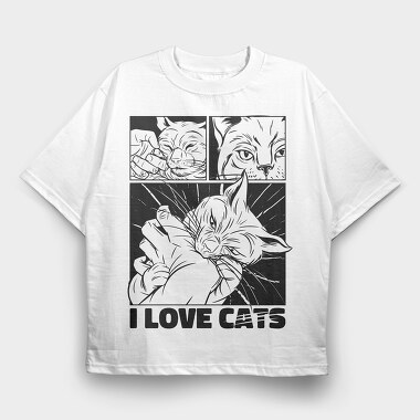 Cat Bite Comic, Tricou Oversize Barbati (Unisex)