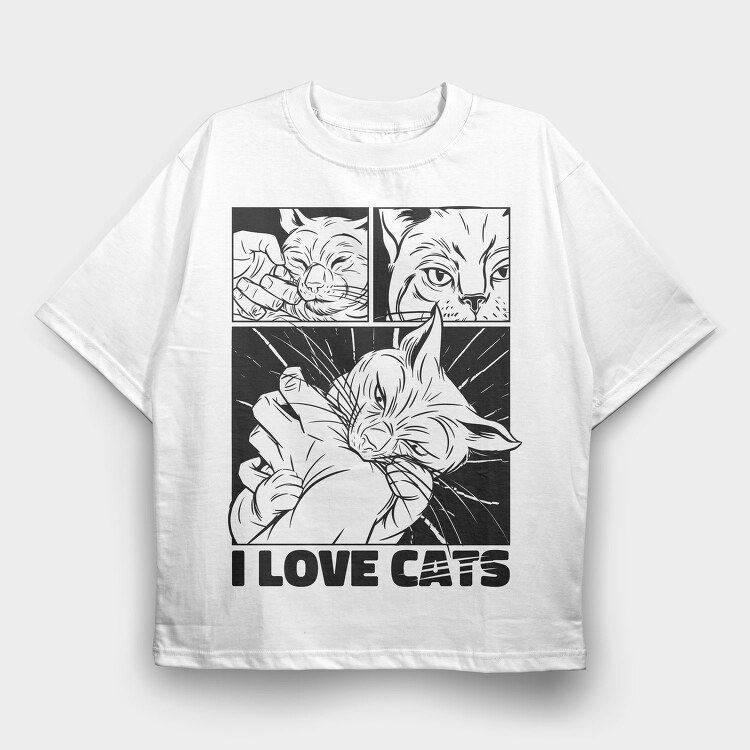 Cat Bite Comic, Tricou Oversize Barbati (Unisex)