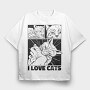 Cat Bite Comic, Tricou Oversize Barbati (Unisex)