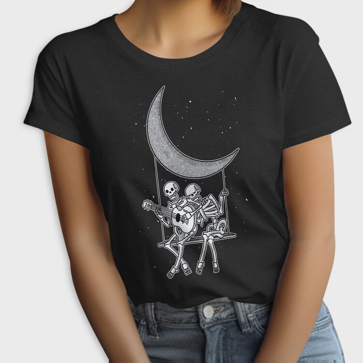 Skeletons Couple Guitar Moon, Tricou Femei