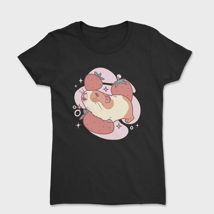 Guinea Pig And Strawberries Kawaii With, Tricou Femei