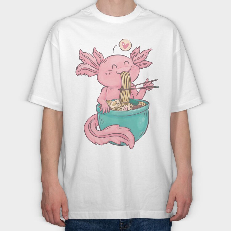 Axolotl Eating Ramen Happy, Tricou Oversize Barbati (Unisex)