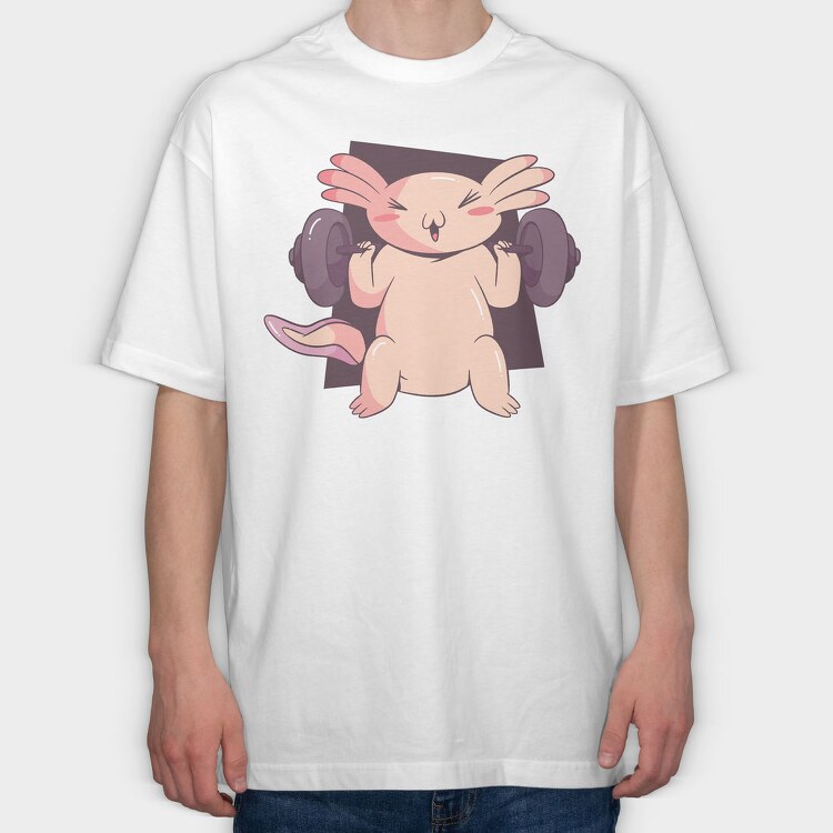 Axolotl Lifting Weights, Tricou Oversize Barbati (Unisex)