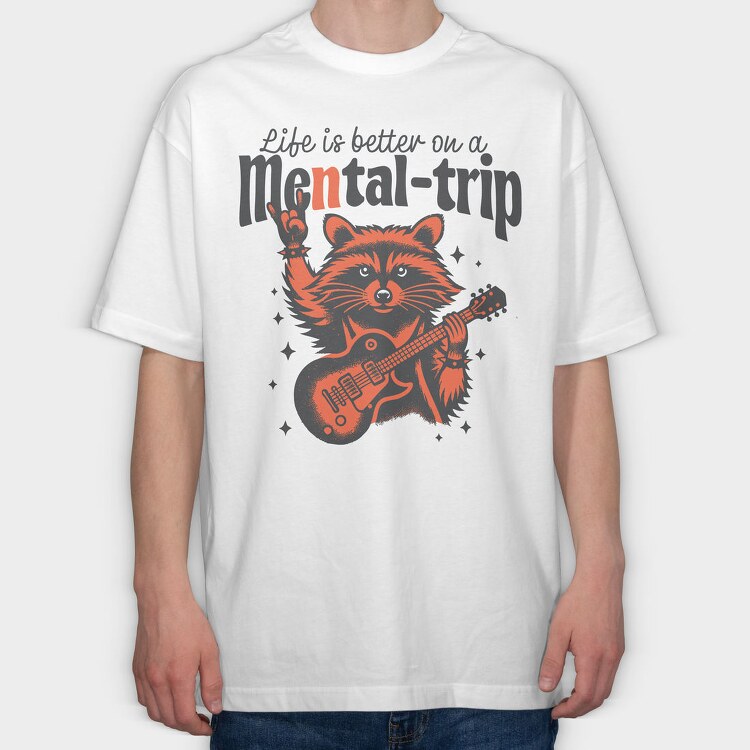 Guitar Playing Raccoon, Tricou Oversize Barbati (Unisex)