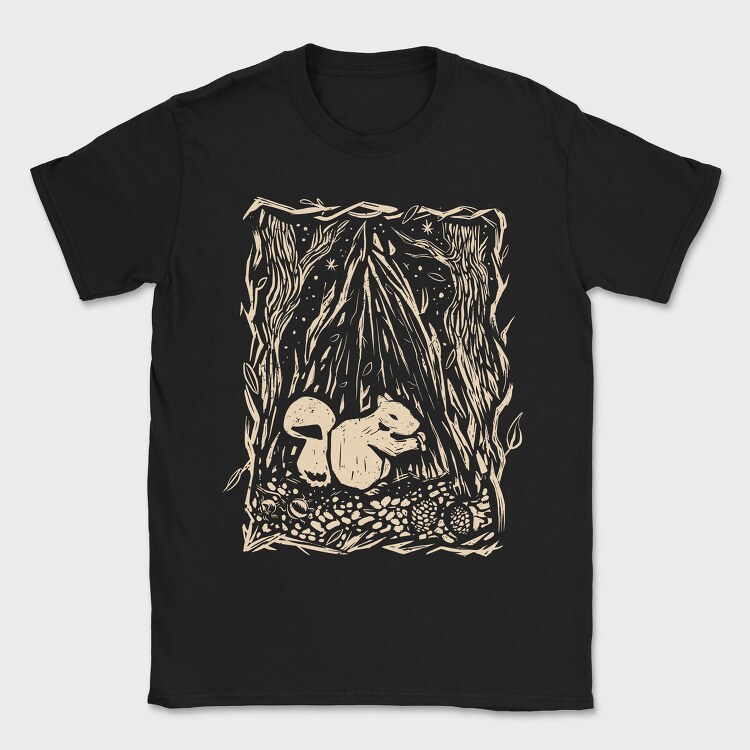 Squirrel Animal In Forest Lino Art, Tricou Barbati (Unisex)