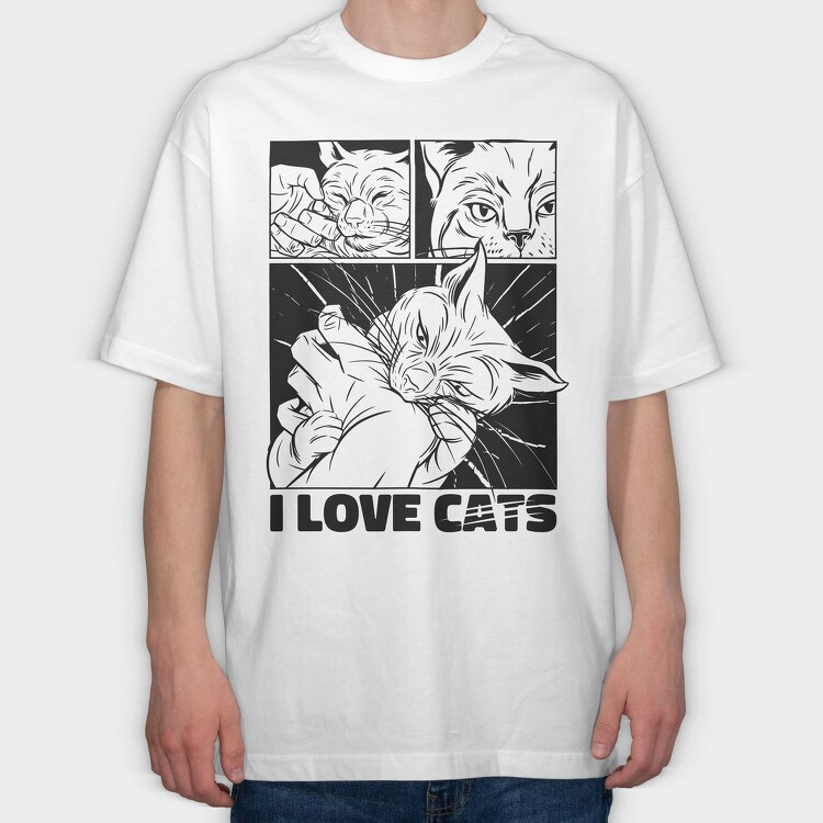 Cat Bite Comic, Tricou Oversize Barbati (Unisex)