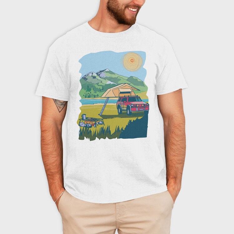Camping on the Lake Landscape, Tricou Barbati (Unisex)
