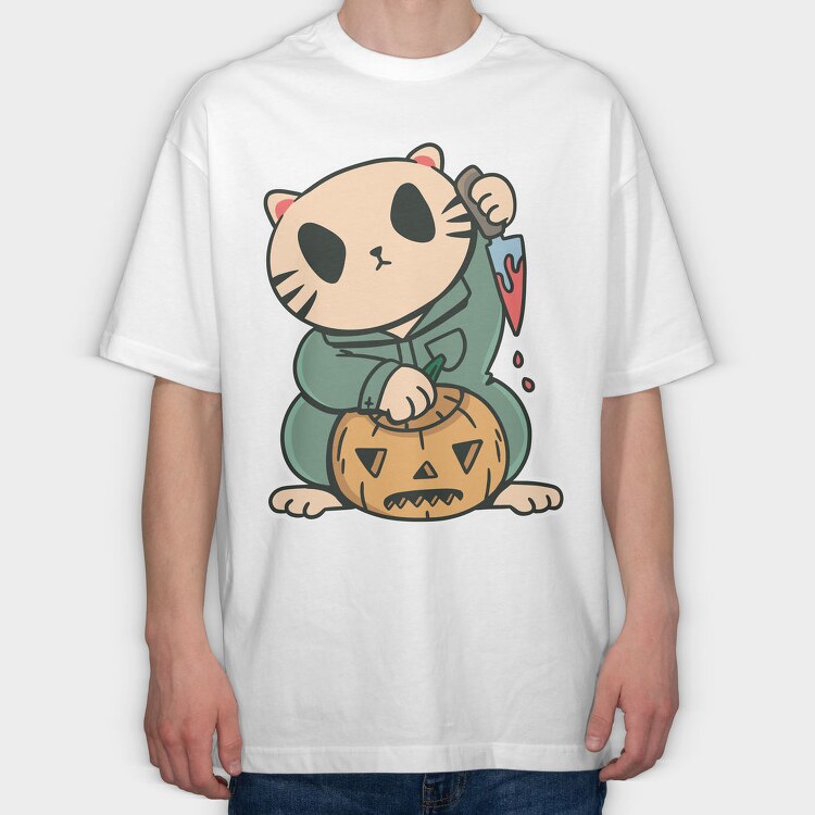 Halloween Cat Lucky, Tricou Oversize Barbati (Unisex)