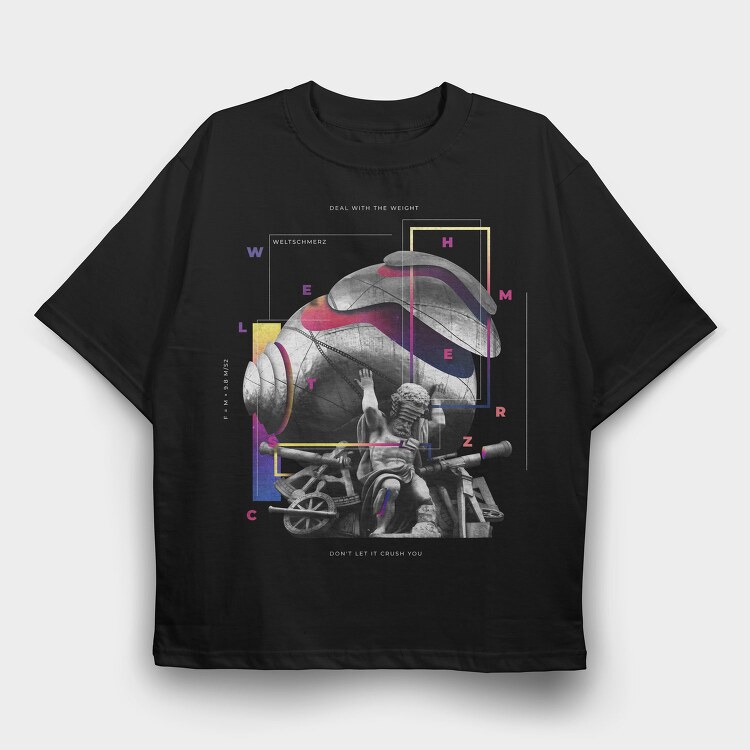 Statue Carrying Weight Creative Weltschmerz, Tricou Oversize Barbati (Unisex)