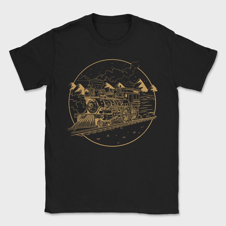Steam Train Hand Drawn Locomotiv, Tricou Barbati (Unisex)