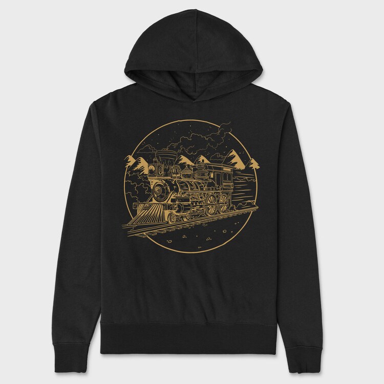 Steam Train Hand Drawn Locomotiv, Hanorac Oversize Barbati (Unisex)
