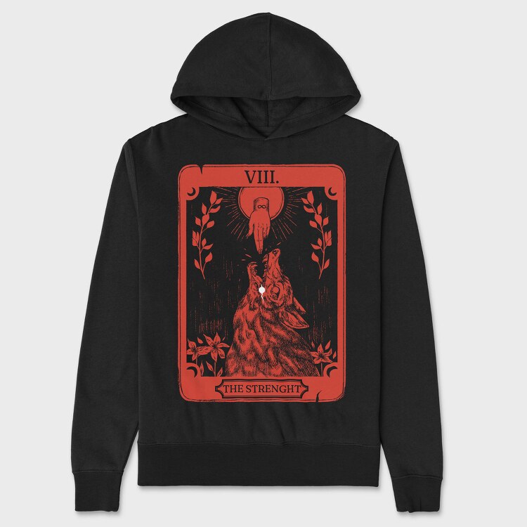 Strength Tarot Wolf Card Muakata, Hanorac Oversize Barbati (Unisex)