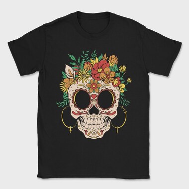 Sugar Skull And Flowers Traditional, Tricou Barbati (Unisex)
