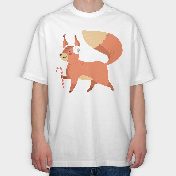 Squirrel Candy Cane, Tricou Oversize Barbati (Unisex)