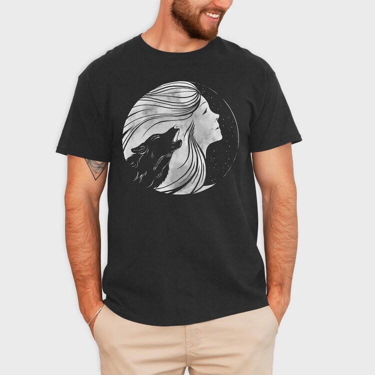 Howling Wolf Woman Moon, Tricou Barbati (Unisex)