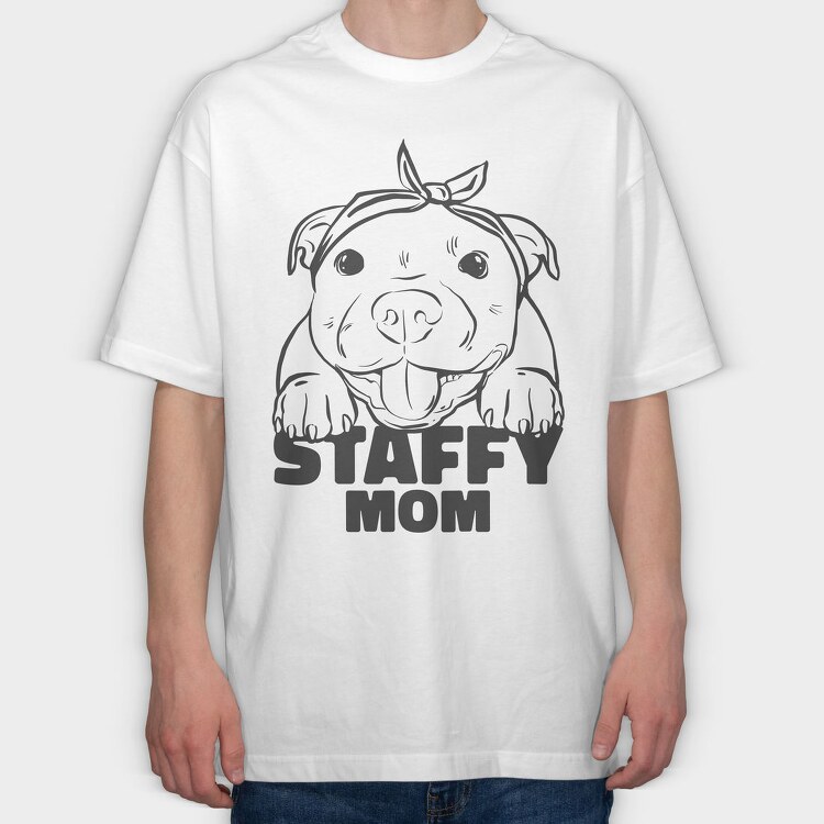 Staffordshire Bull Terrier Cute Staffy Mom, Tricou Oversize Barbati (Unisex)