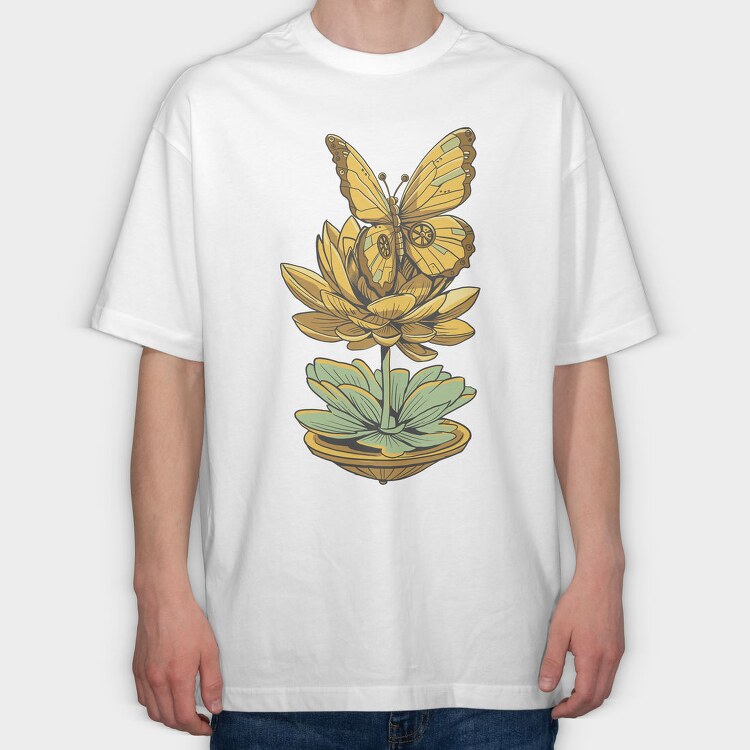 Steampunk Inspired Butterfly Lotus, Tricou Oversize Barbati (Unisex)