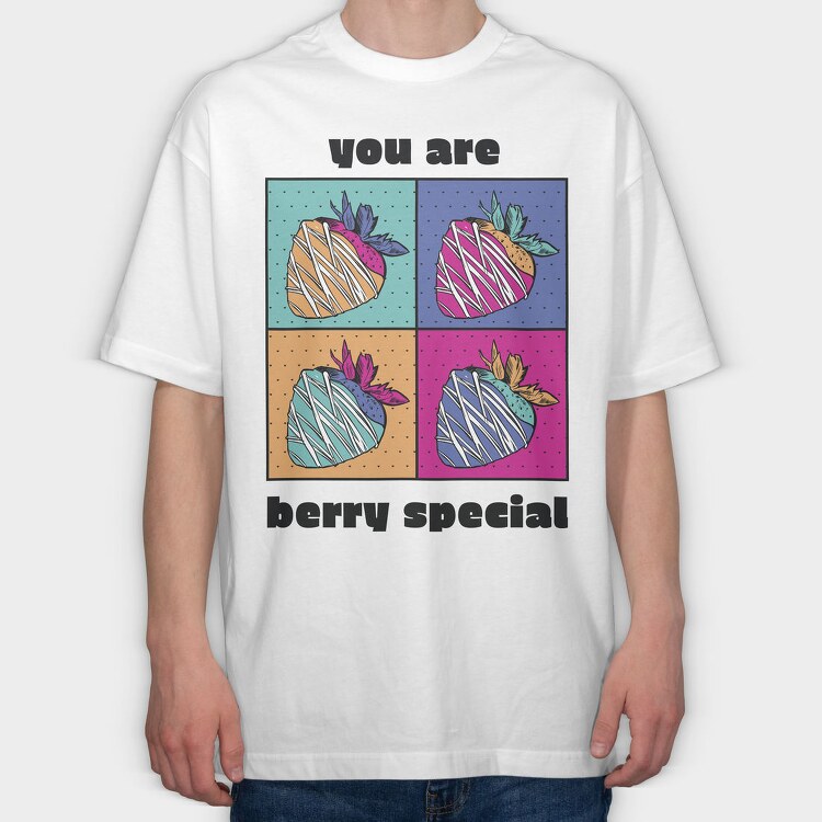 Strawberry Pop Art Berry Special Quote, Tricou Oversize Barbati (Unisex)