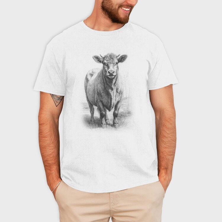 Cow Hand Drawn Style Braunvieh, Tricou Barbati (Unisex)
