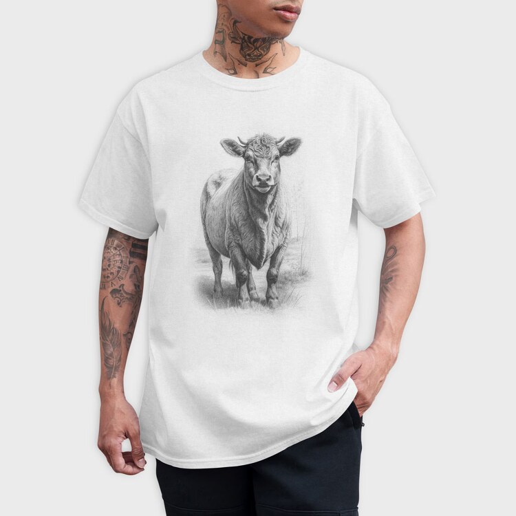 Cow Hand Drawn Style Braunvieh, Tricou Barbati (Unisex)