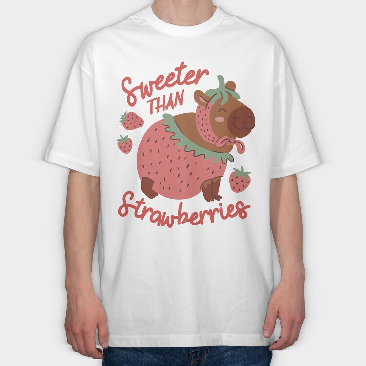 Strawberry Sweet Capybara 03, Tricou Oversize Barbati (Unisex)
