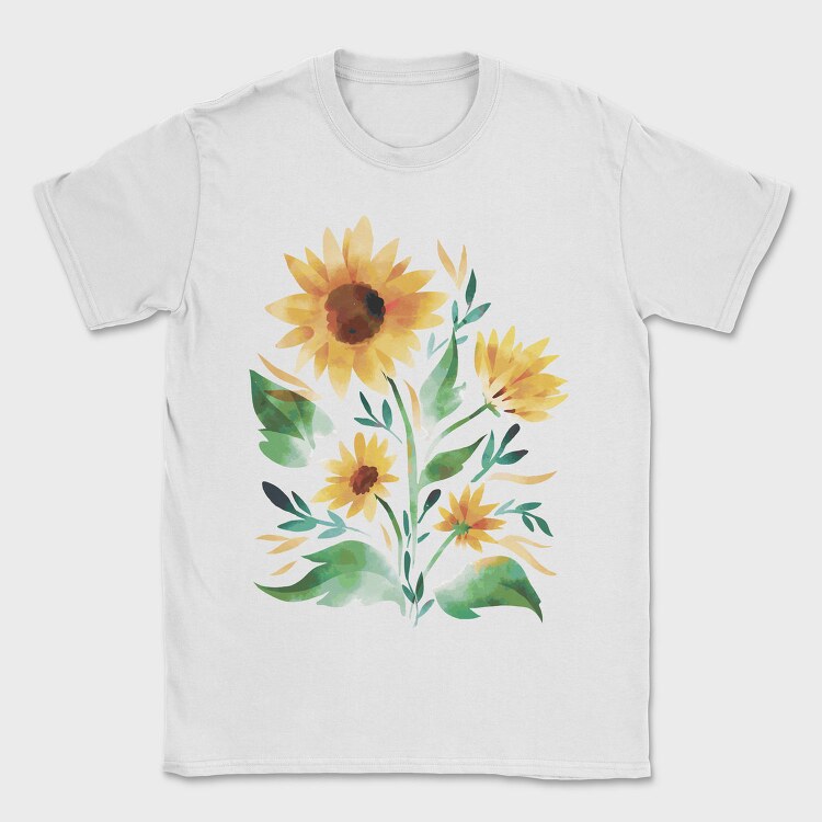 Sunflower Watercolor Flowers Leaves Tote, Tricou Barbati (Unisex)