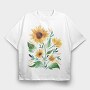 Sunflower Watercolor Flowers Leaves Tote, Tricou Oversize Barbati (Unisex)