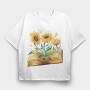 Sunflowers Coming Out Of Book Watercolor, Tricou Oversize Barbati (Unisex)