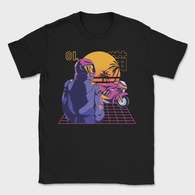 Synthwave Motorcyclist, Tricou Barbati (Unisex)